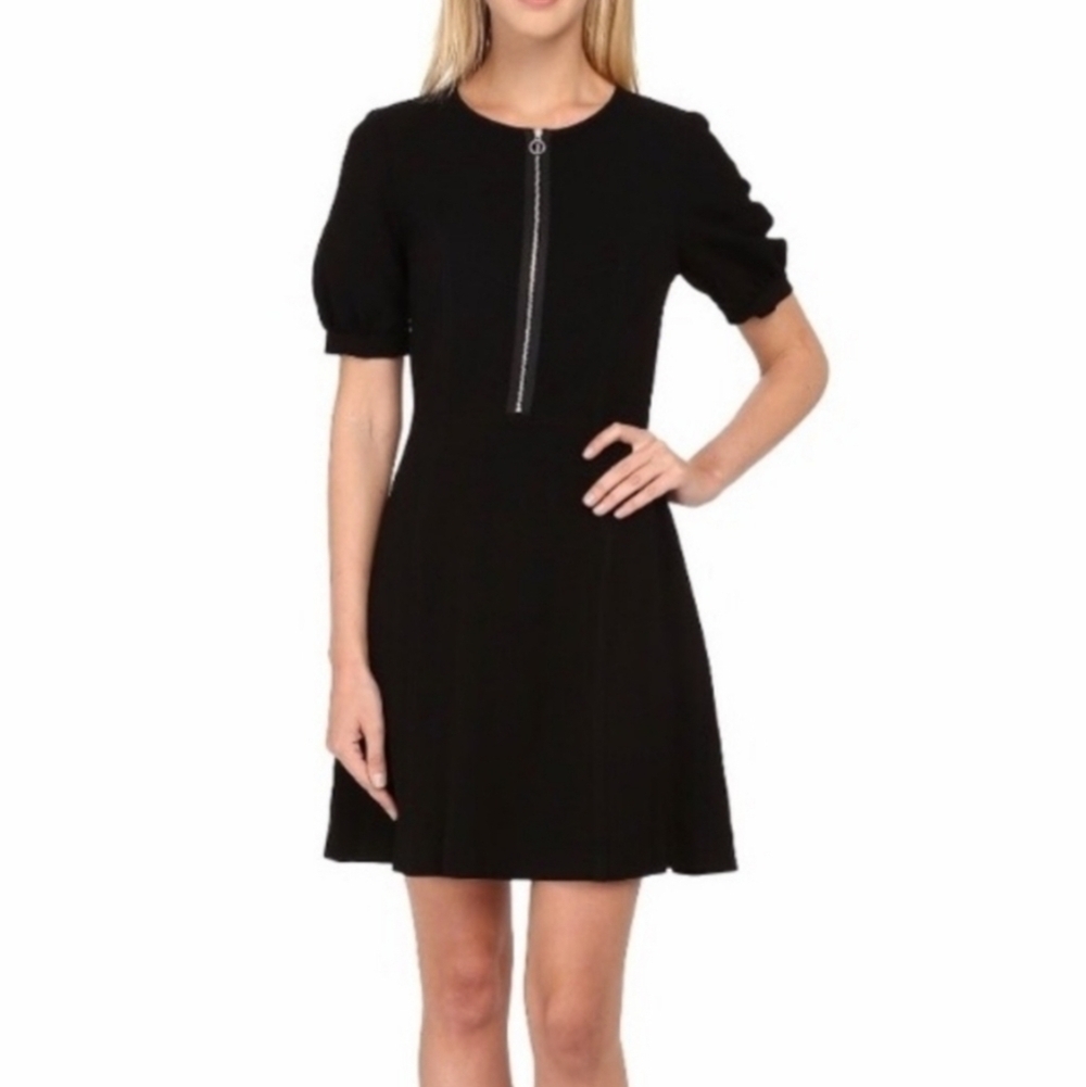Marc By Marc Jacobs Black Crepe Short Sleeve O Ring Zip Mini Dress Size XS